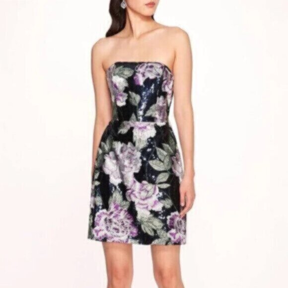 Marchesa Notte Strapless Sequin Mini Cocktail Dress - Picture 13 of 13